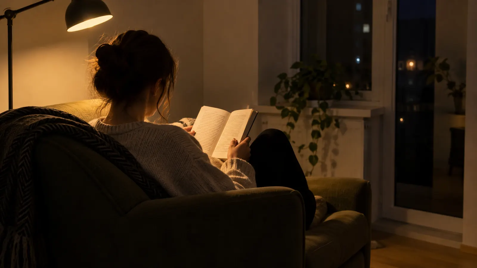Людина читає паперову книжку вночі — що робити, коли не спиться