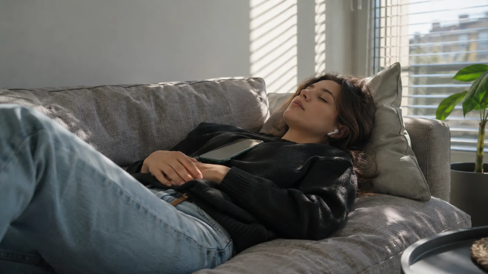 Жінка лежить на дивані із заплющеними очима — спроба регресії за аудіозаписом